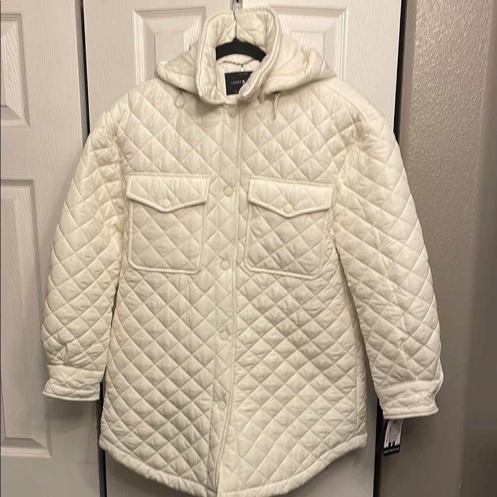 Lucky 🍀 Brand Quilted White Hooded Jacket